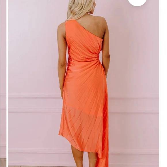 Dream Coral Pleated Satin One Shoulder Dream Destination Midi Dress NWT NY&C M - Picture 12 of 13
